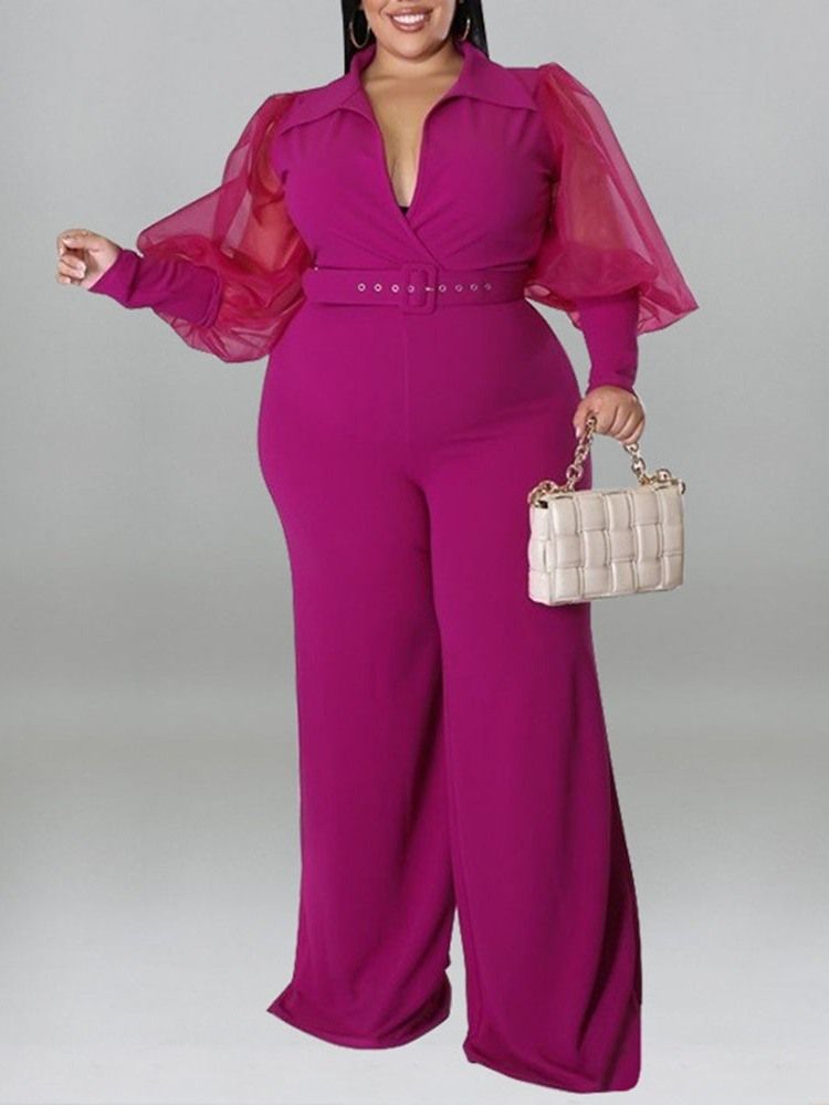 Plus Size Fashion Patchwork Vanlig Slim High Waist Jumpsuit