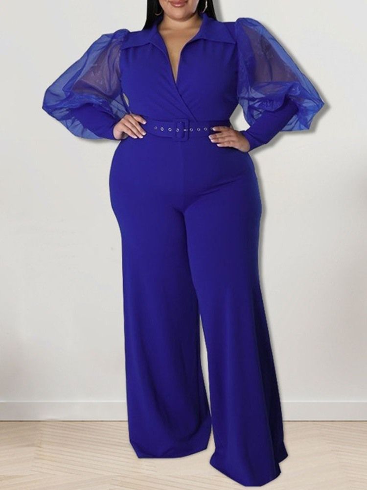Plus Size Fashion Patchwork Vanlig Slim High Waist Jumpsuit