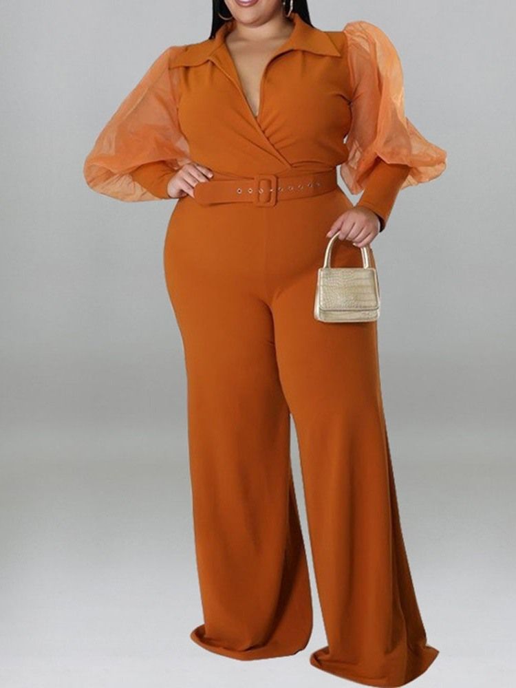 Plus Size Fashion Patchwork Vanlig Slim High Waist Jumpsuit