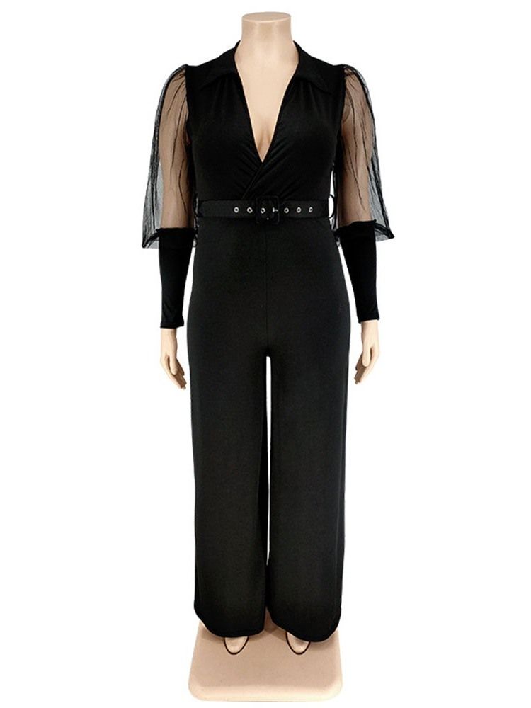 Plus Size Fashion Patchwork Vanlig Slim High Waist Jumpsuit