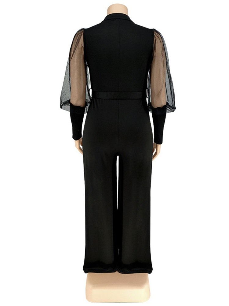 Plus Size Fashion Patchwork Vanlig Slim High Waist Jumpsuit
