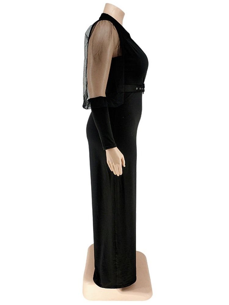 Plus Size Fashion Patchwork Vanlig Slim High Waist Jumpsuit