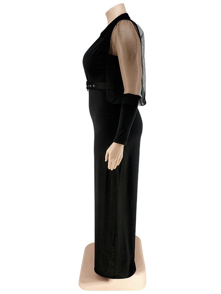 Plus Size Fashion Patchwork Vanlig Slim High Waist Jumpsuit