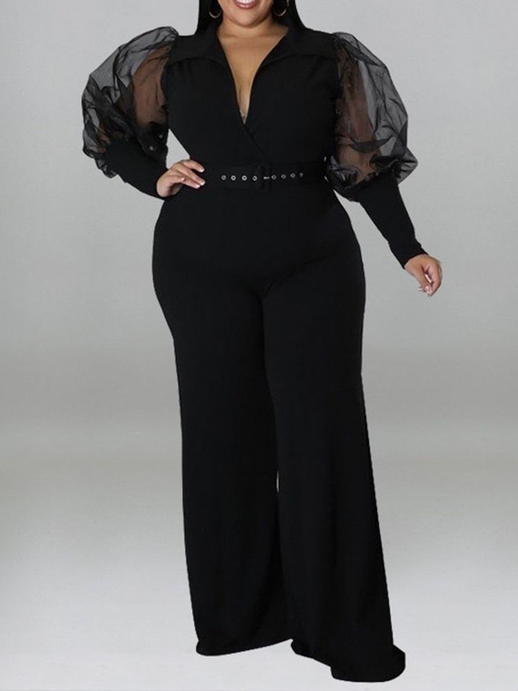 Plus Size Fashion Patchwork Vanlig Slim High Waist Jumpsuit