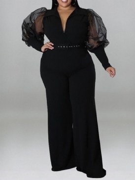Plus Size Fashion Patchwork Vanlig Slim High Waist Jumpsuit