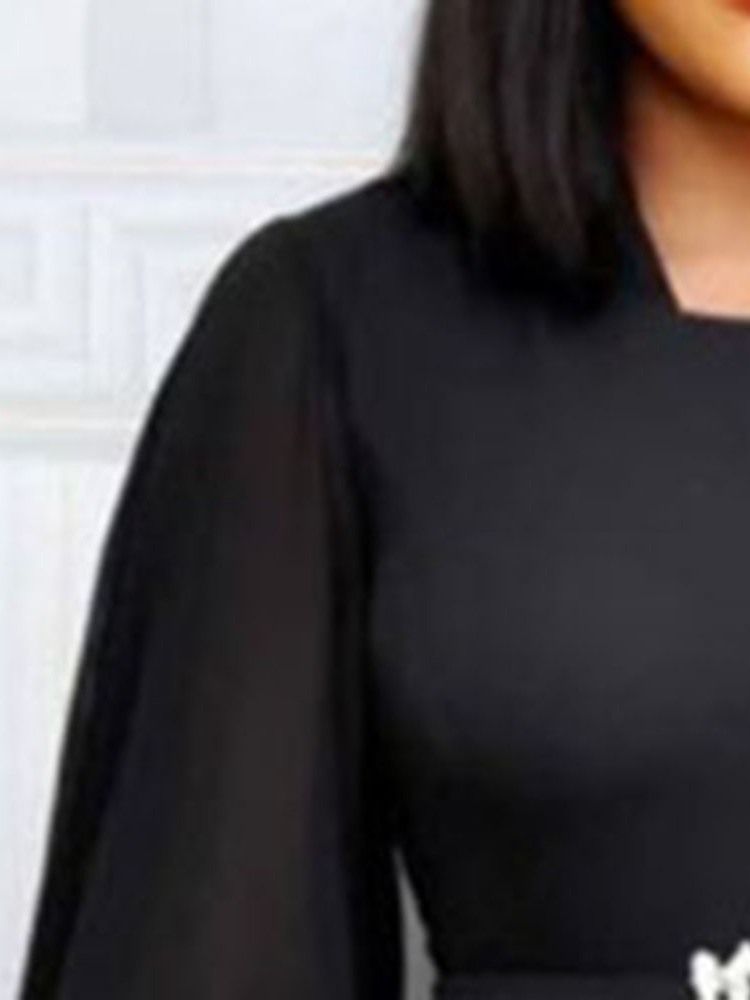 Plus Size Flare Sleeve Penna Rund Neck Mid-Calf Klänning