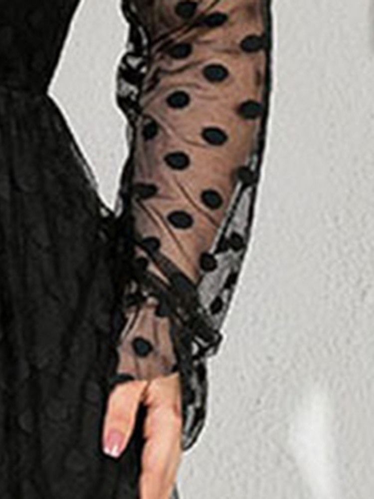 Plus Size Genomskinlig Asymmetrisk Rosettkrage Polka Dots Klänning