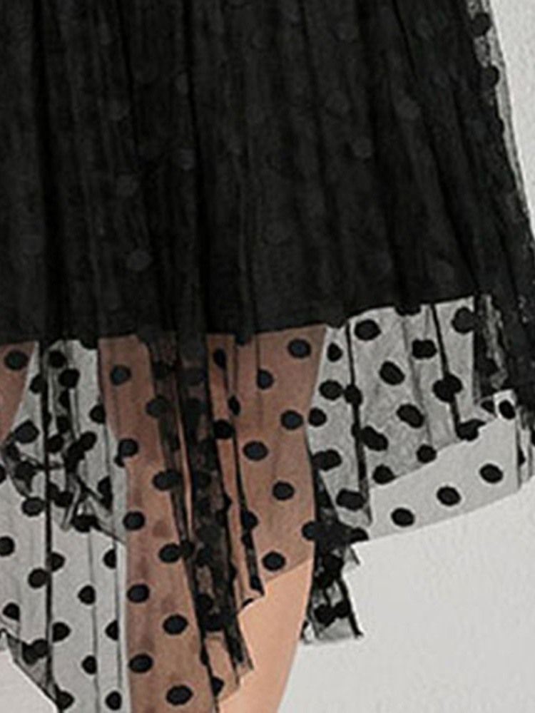 Plus Size Genomskinlig Asymmetrisk Rosettkrage Polka Dots Klänning