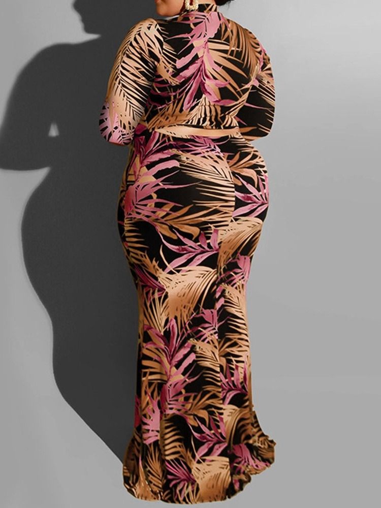 Plus Size Golvlång Ihålig Långärmad Bodycon Vanlig Klänning