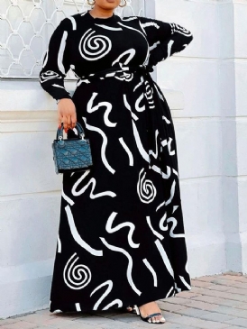 Plus Size Golvlång Långärmad Geometrisk Västerländsk Klänning Med Snörning
