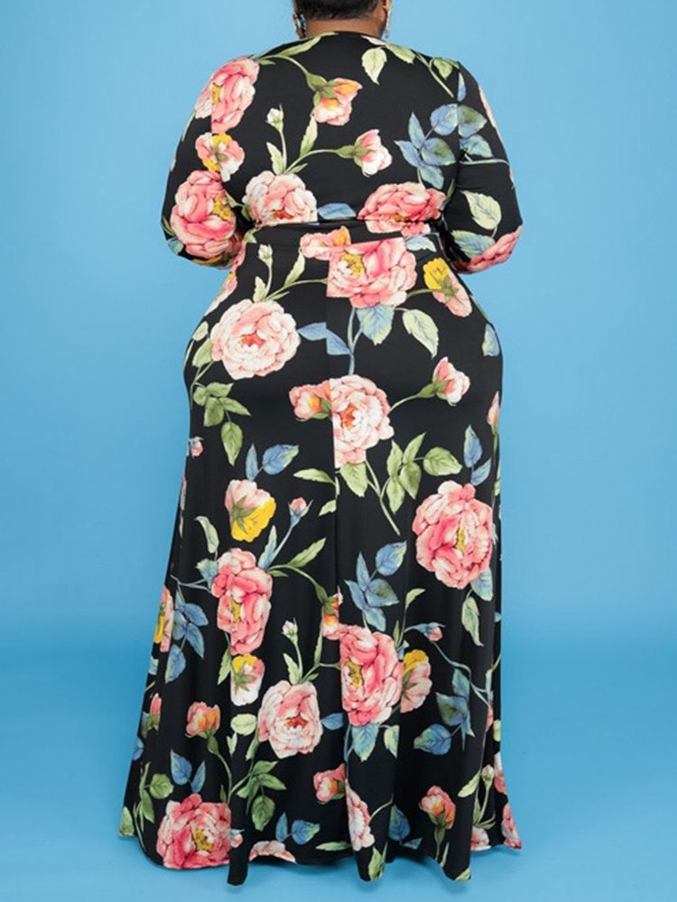Plus Size Golvlång Spets Långärmad Modetröja