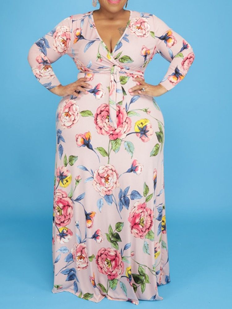Plus Size Golvlång Spets Långärmad Modetröja