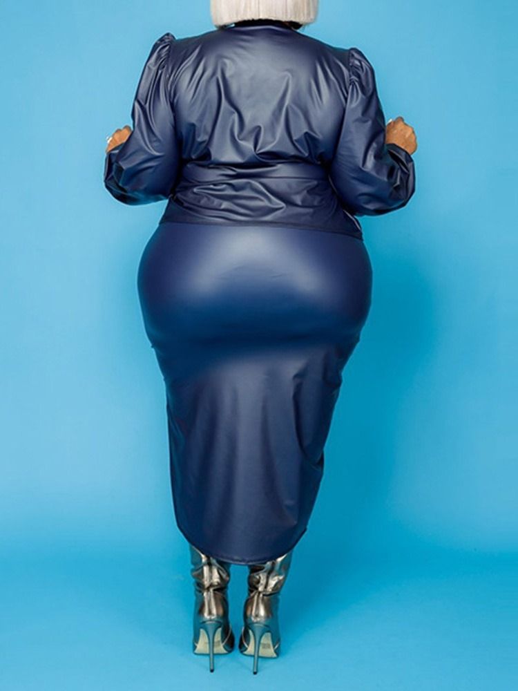 Plus Size Kjol Snörning Sexig V-Ringad Bodycon Dams Tvådelade Set