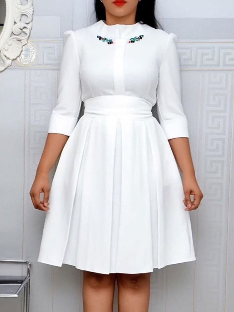Plus Size Knälång Rund Hals Bowknot A-Line Pullover Klänning
