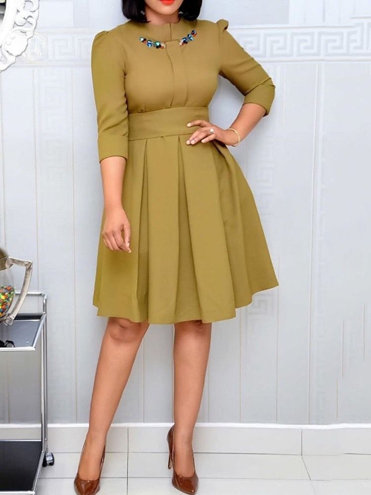 Plus Size Knälång Rund Hals Bowknot A-Line Pullover Klänning