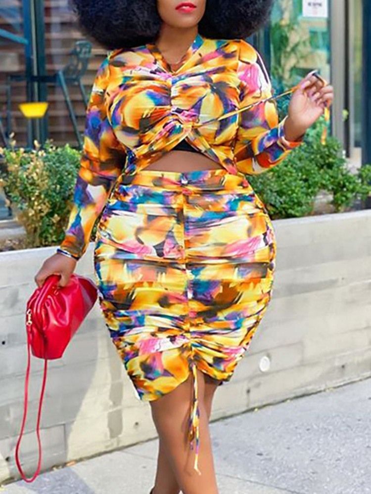 Plus Size Knälång V-Hals Långärmad Bodycon Pullover Klänning