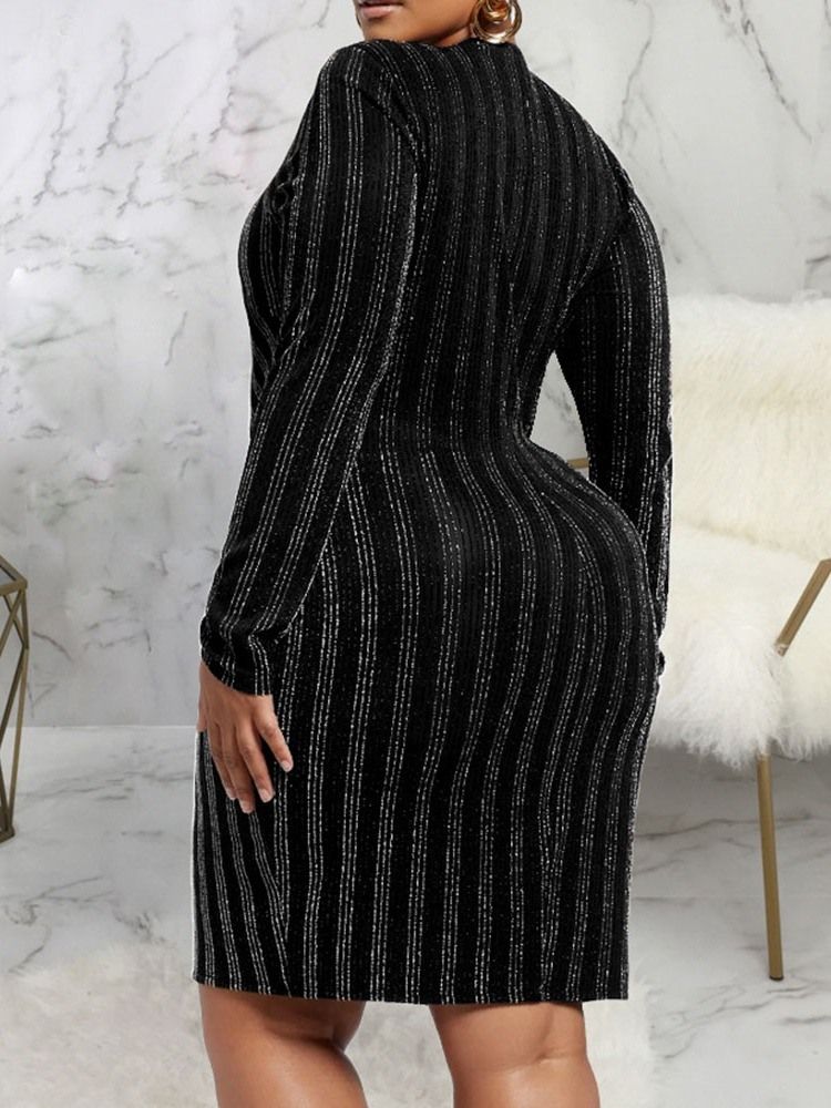 Plus Size Knälång V-Ringad Bodycon Pullover Klänning För Kvinnor