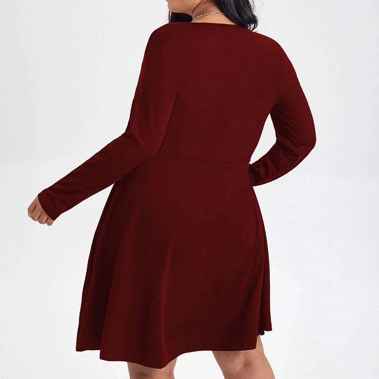 Plus Size Långärmad Bowknot Knälång Pullover Vanlig Casual Klänning