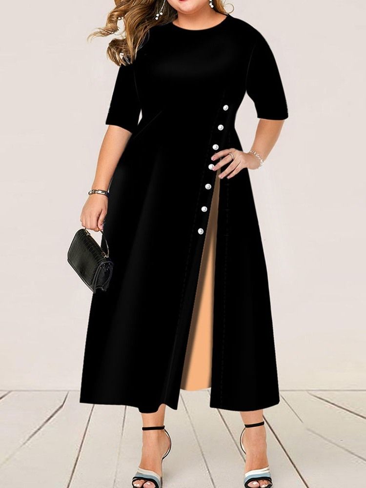 Plus Size Mid-Calf Half Sleeve Rund Neck Pullover Mid Waist Klänning