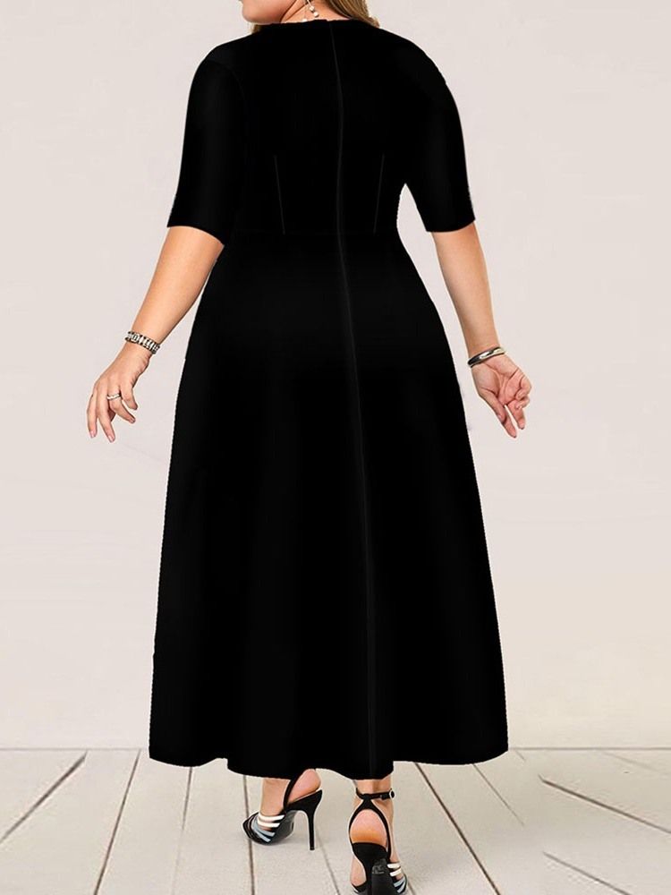 Plus Size Mid-Calf Half Sleeve Rund Neck Pullover Mid Waist Klänning