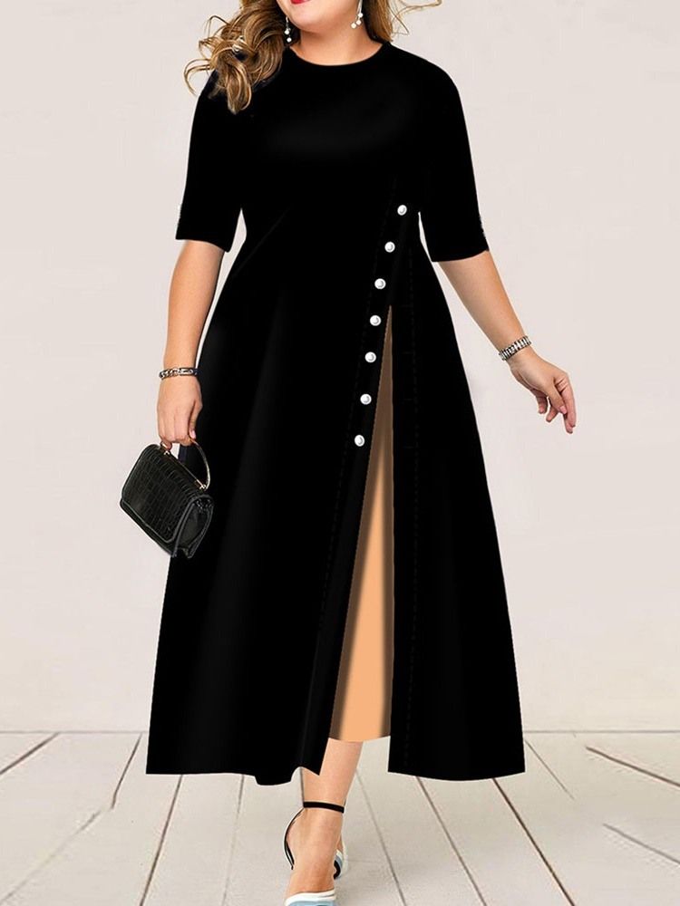 Plus Size Mid-Calf Half Sleeve Rund Neck Pullover Mid Waist Klänning