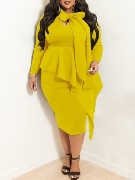 Plus Size Mid-Calf Rosett Krage Nio Poäng Ärm Penna Höst Klänning