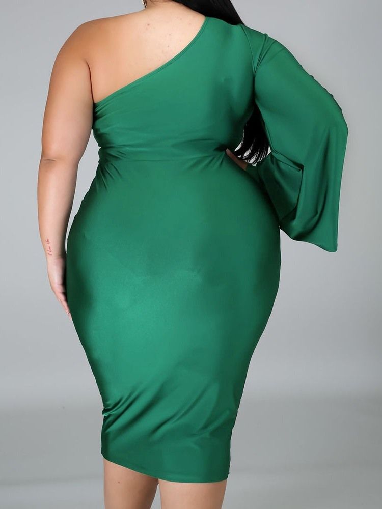 Plus Size Mid-Kalv Långärmad Ihålig Sexig Klänning Med Hög Midja