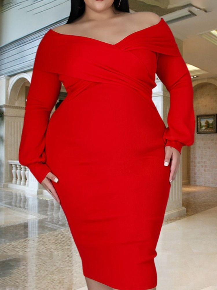 Plus Size Mid-Kalv Långärmad Västerländsk Sommarklänning