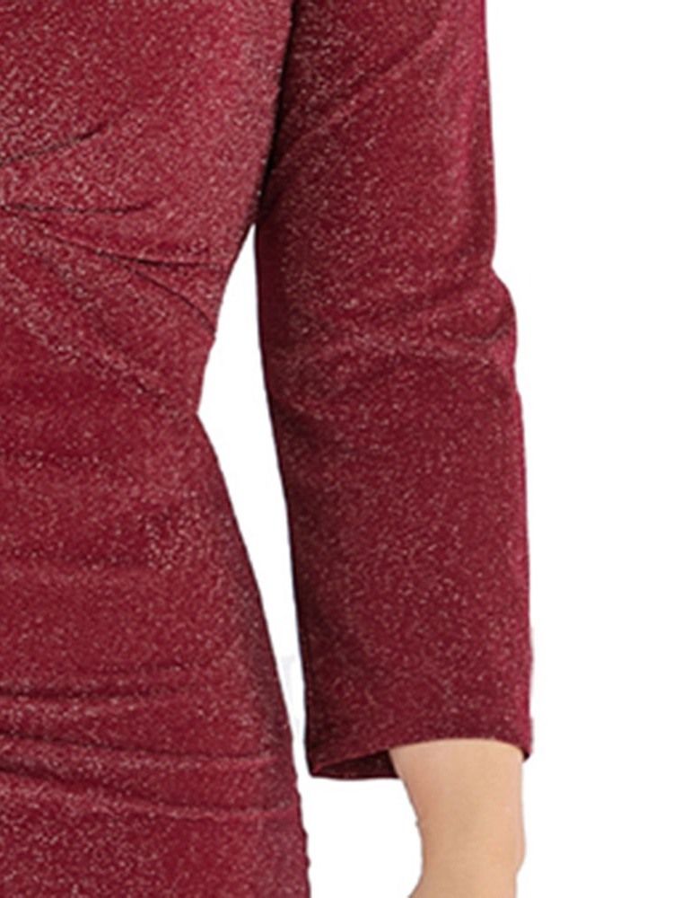 Plus Size Nine Points Ärm Plisserad Knälång Bodycon Vanlig Klänning