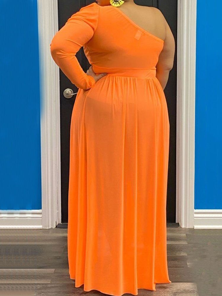 Plus Size Oblique Collar Vanlig Asymmetrisk Långärmad Lång Blus