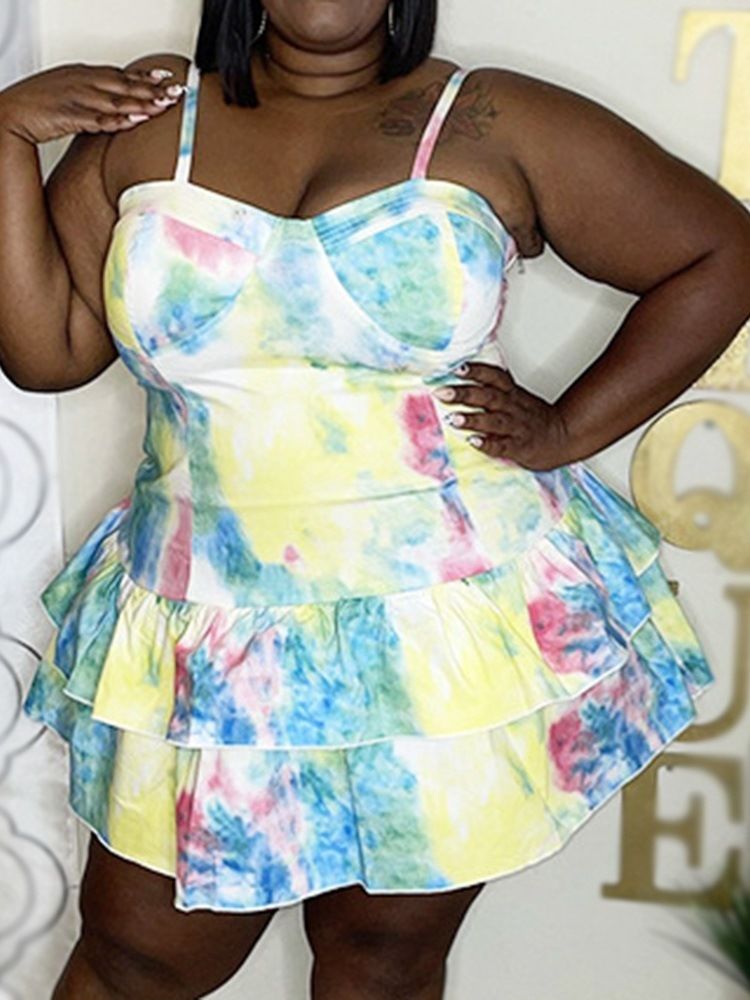Plus Size Patchwork Ärmlös Ovanför Knä Västerländsk Färgblockklänning
