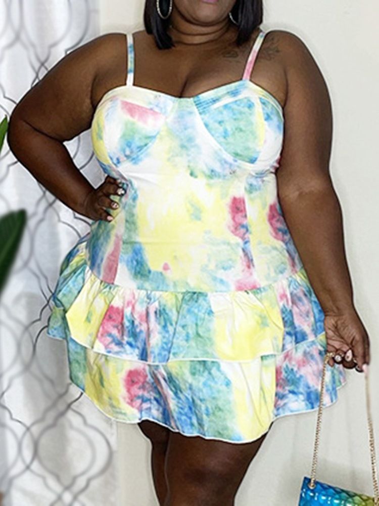 Plus Size Patchwork Ärmlös Ovanför Knä Västerländsk Färgblockklänning