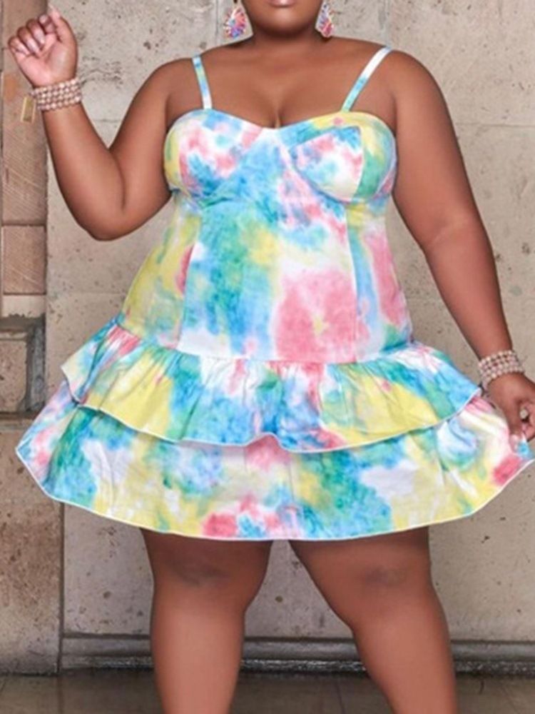 Plus Size Patchwork Ärmlös Ovanför Knä Västerländsk Färgblockklänning