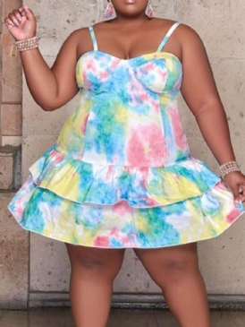 Plus Size Patchwork Ärmlös Ovanför Knä Västerländsk Färgblockklänning