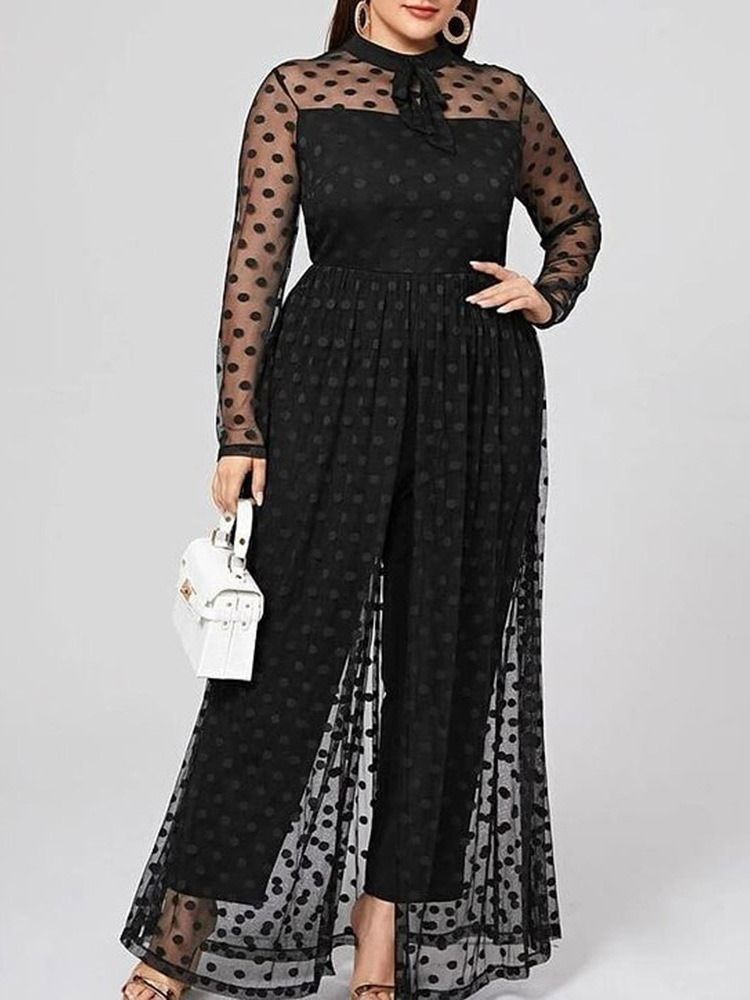 Plus Size Patchwork Mode Full Längd Slimmad Jumpsuit Med Hög Midja