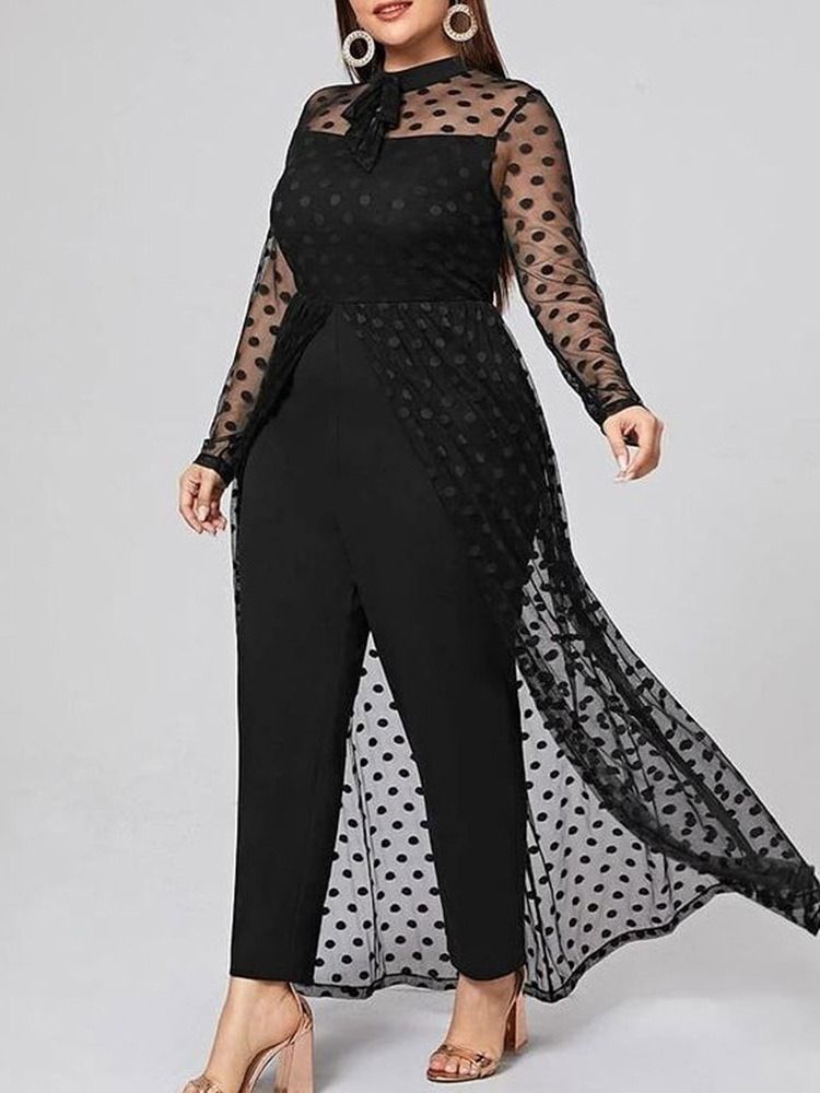 Plus Size Patchwork Mode Full Längd Slimmad Jumpsuit Med Hög Midja