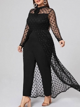 Plus Size Patchwork Mode Full Längd Slimmad Jumpsuit Med Hög Midja