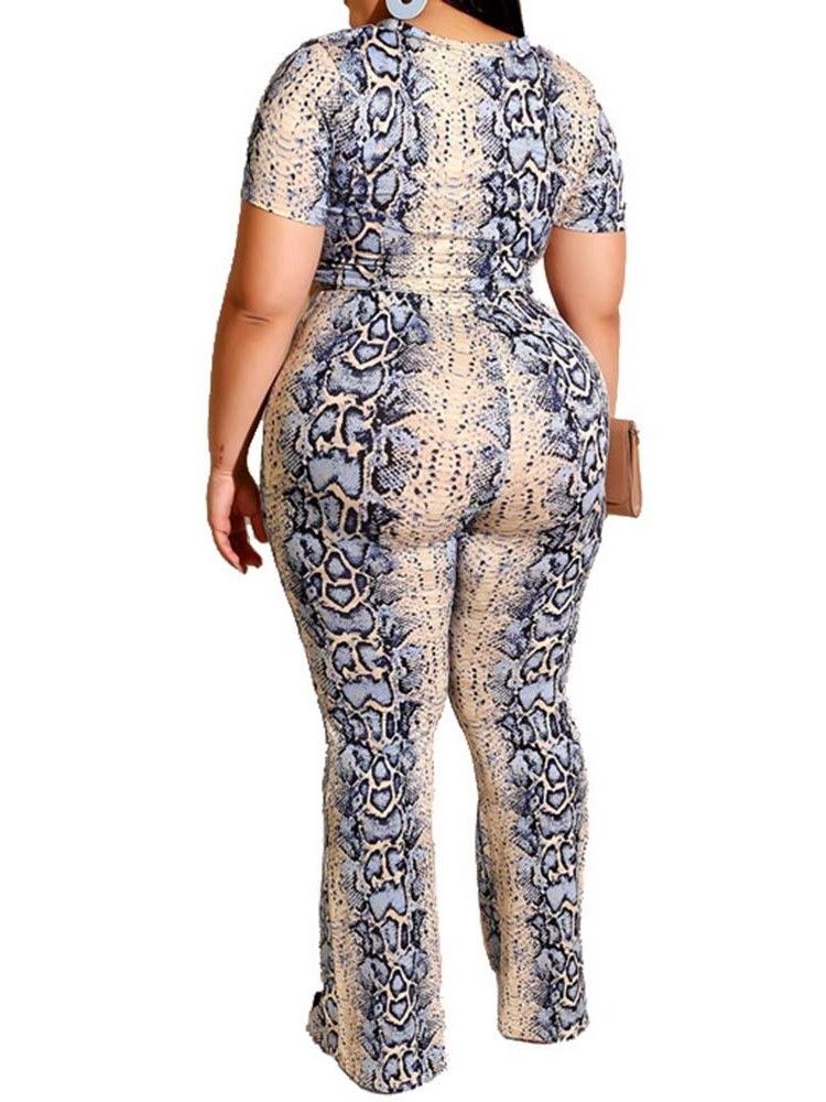Plus Size Print Office Lady T-Shirt Och Byxor Tvådelade Set
