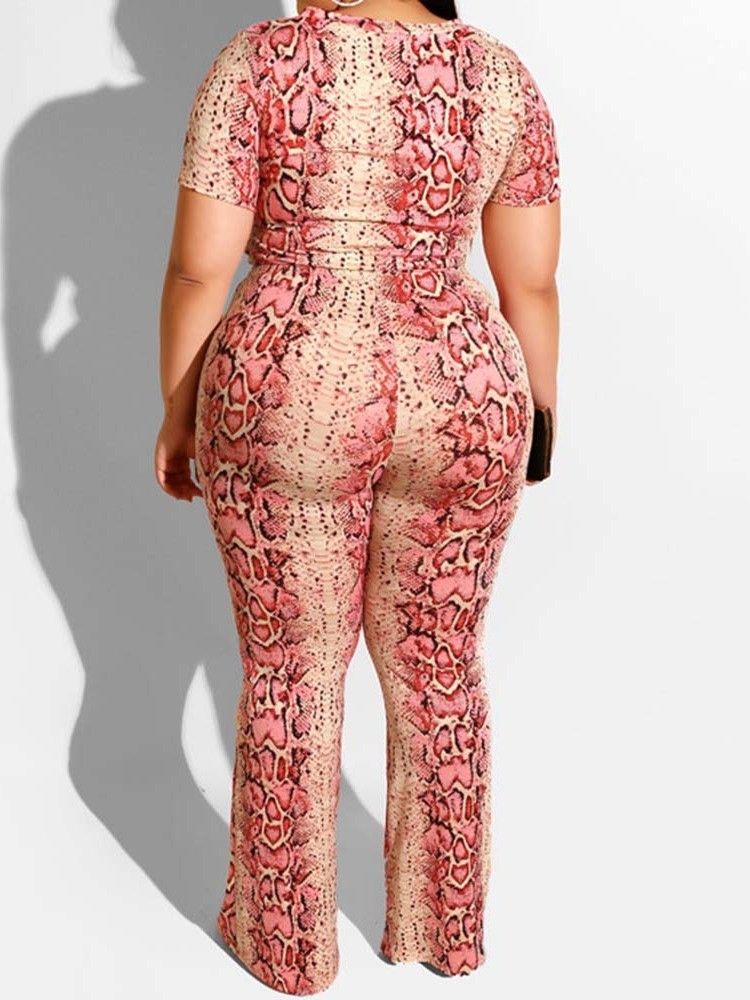 Plus Size Print Office Lady T-Shirt Och Byxor Tvådelade Set