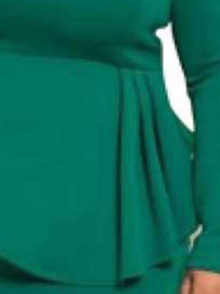 Plus Size Rosettkrage Mid-Calf Långärmad Bodycon High Waist Klänning