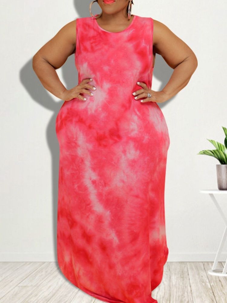 Plus Size Rund Hals Golvlång Ärmlös Bodycon Sommarklänning