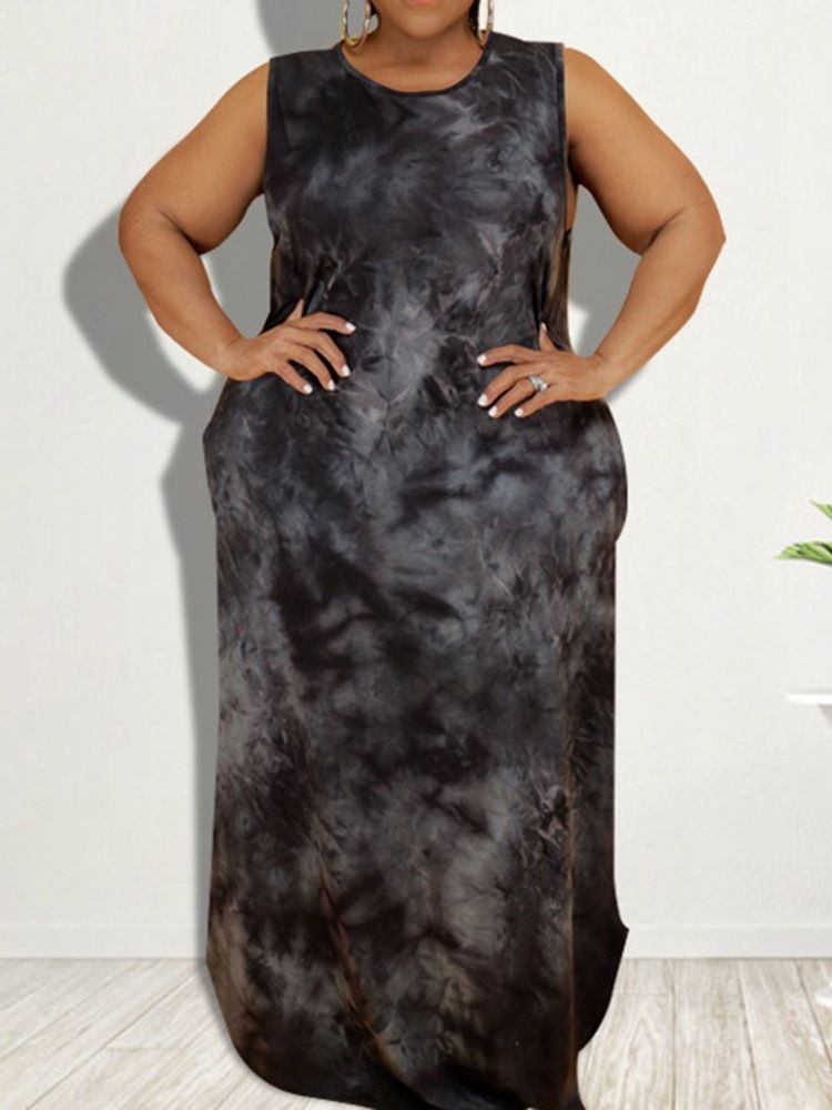 Plus Size Rund Hals Golvlång Ärmlös Bodycon Sommarklänning