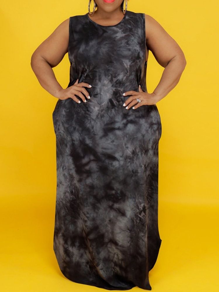 Plus Size Rund Hals Golvlång Ärmlös Bodycon Sommarklänning