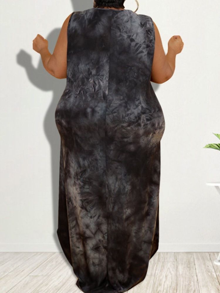 Plus Size Rund Hals Golvlång Ärmlös Bodycon Sommarklänning