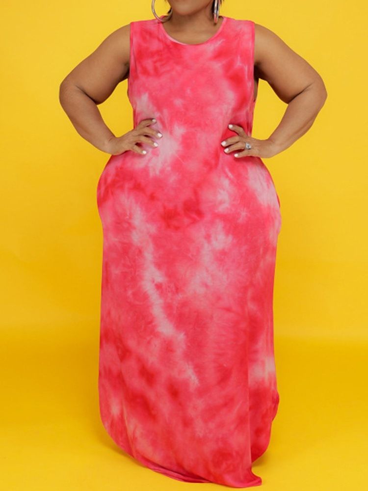 Plus Size Rund Hals Golvlång Ärmlös Bodycon Sommarklänning