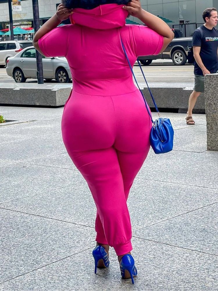 Plus Size Simple Plain Full Längd High Waist Pencil Byxor Jumpsuit
