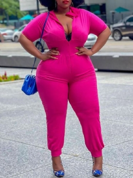 Plus Size Simple Plain Full Längd High Waist Pencil Byxor Jumpsuit