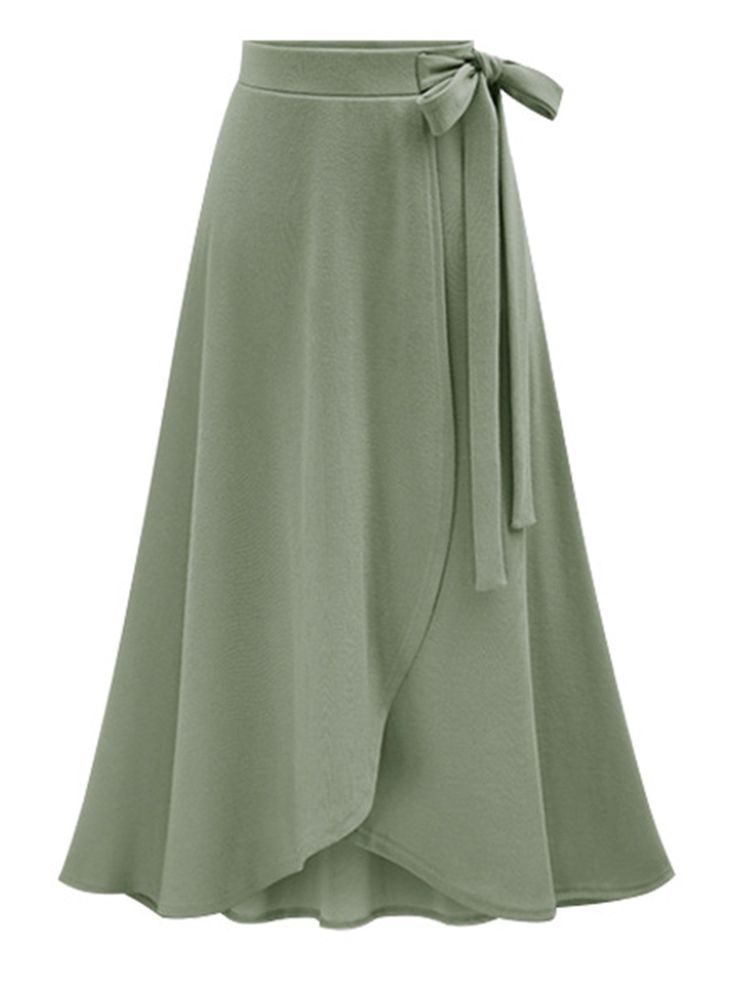 Plus Size Slät Bowknot Asymmetrisk Hög Midja Kjol