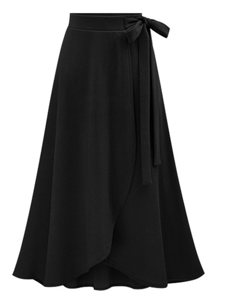 Plus Size Slät Bowknot Asymmetrisk Hög Midja Kjol
