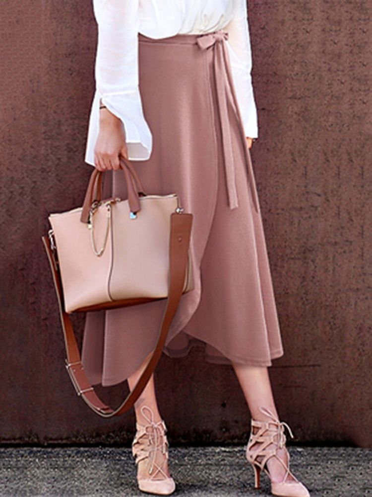 Plus Size Slät Bowknot Asymmetrisk Hög Midja Kjol
